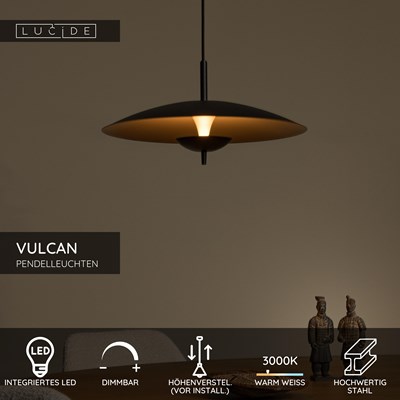 Lucide VULCAN - Pendelleuchten - Ø 47 cm - LED Dim. - 1x9W 3000K - Schwarz
